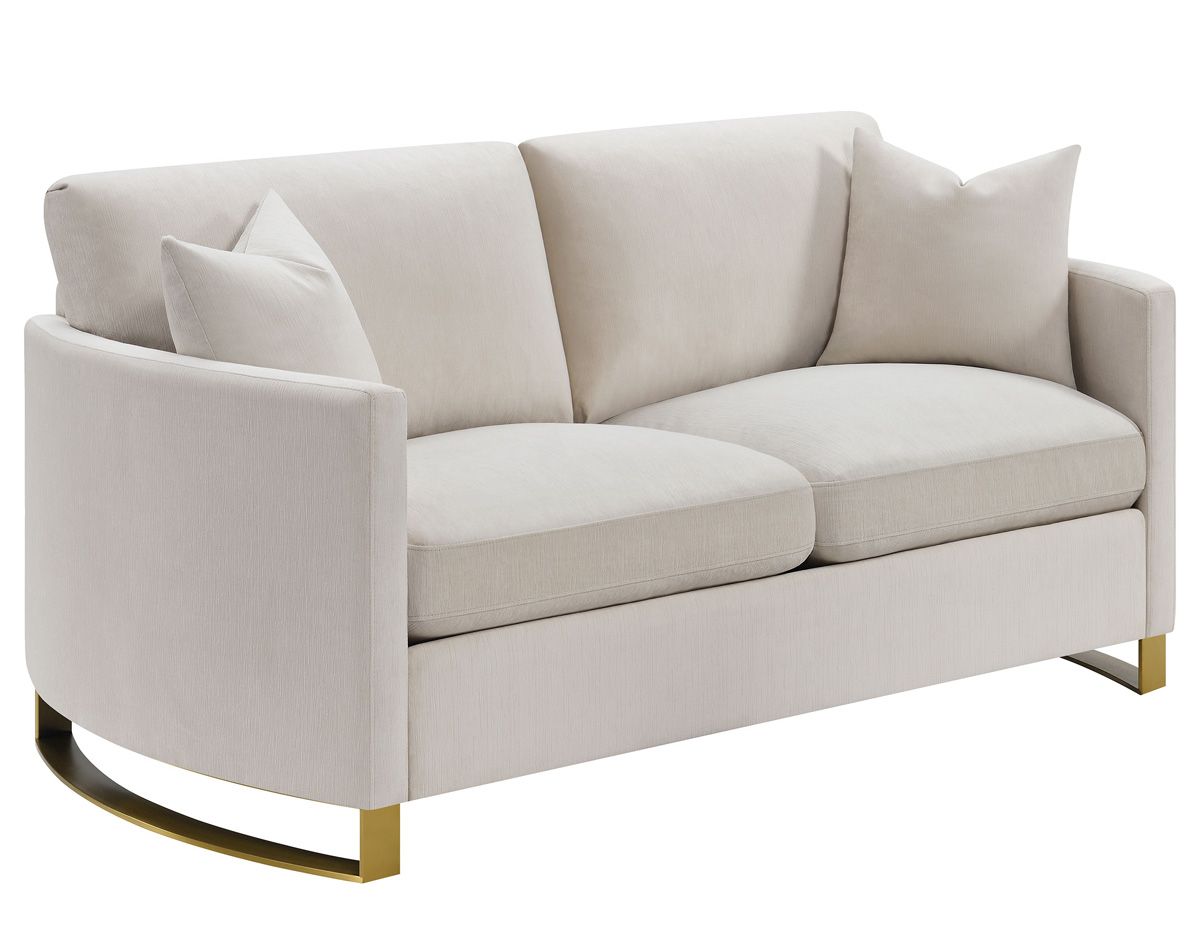 Jody Beige Textured Velvet Loveseat With Gold Legs