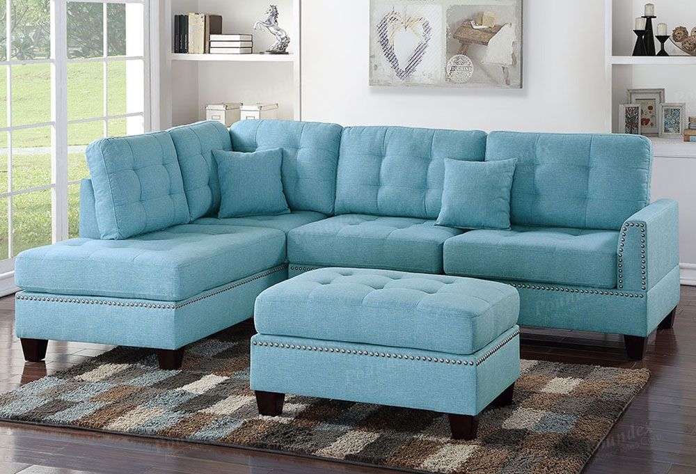 Joela Blue Linen Sectional Set,Joela Reversible Sectional