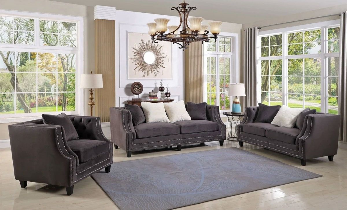Jonas Grey Velvet Sofa