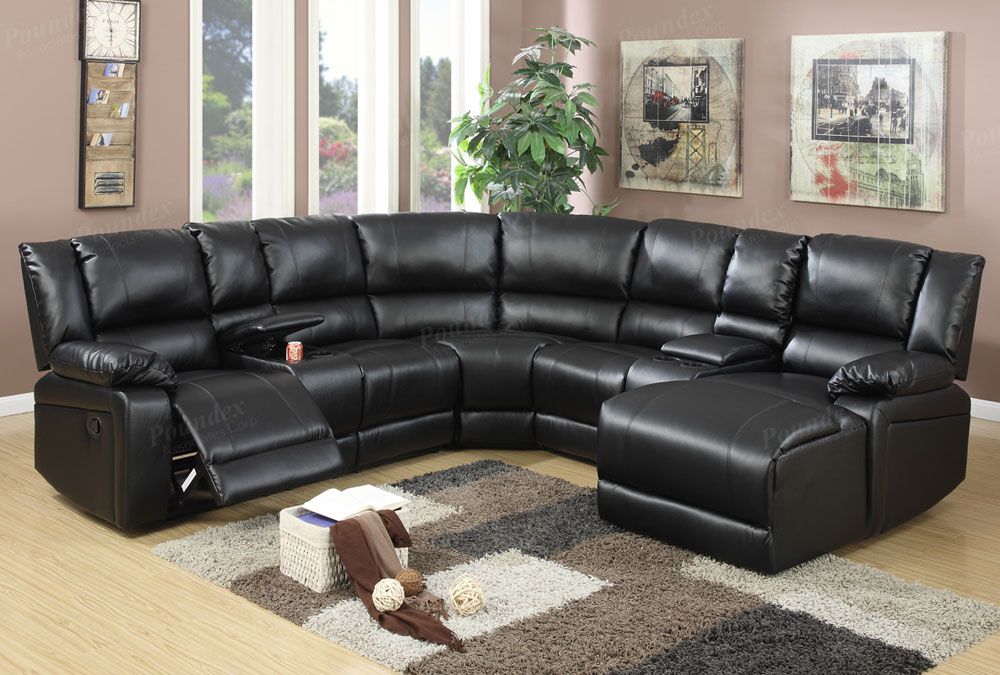 Joshua Black Leather Recliner Sectional
