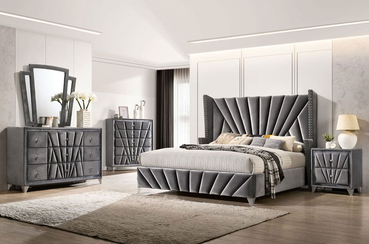 Josie Grey Velvet Modern Bed