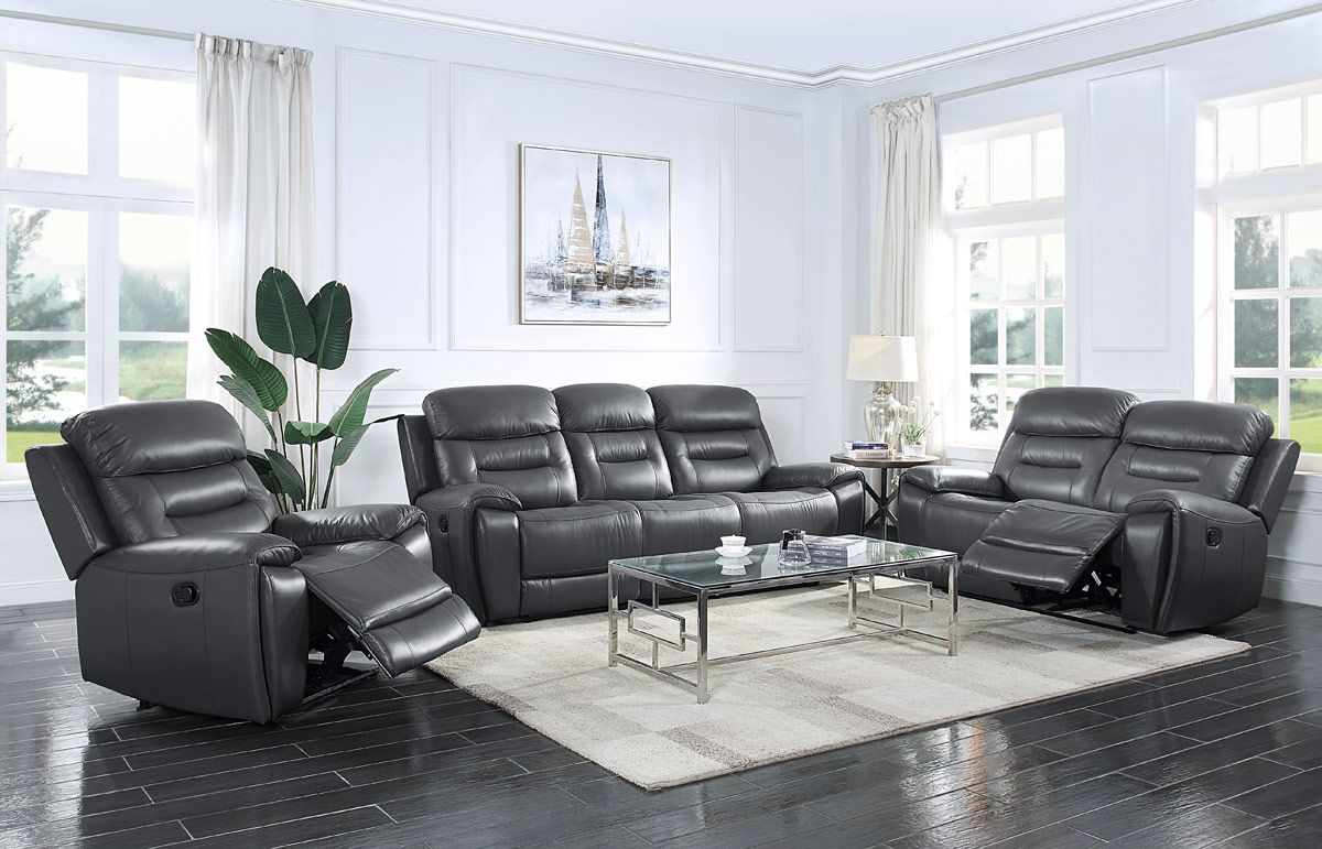 Joyce Grey Leather Recliner Sofa Set