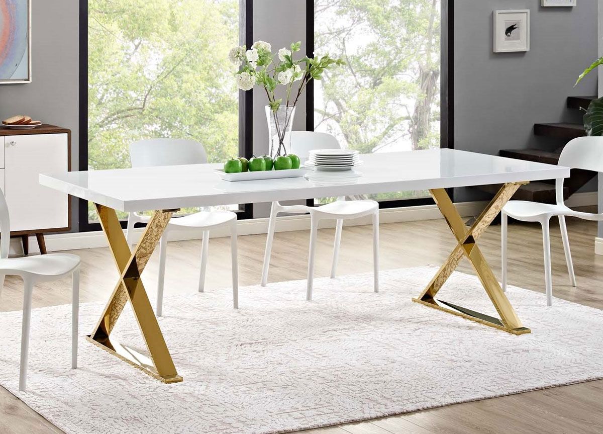 Juno White Dining Table With Gold Legs