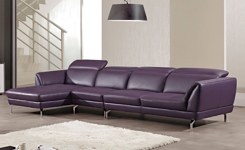 Justian Purple Sectional Facing Left Side,Modern Italian Leather Sectional Set Justian