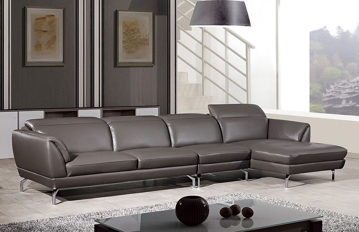 Justian Taupe Leather Sectional Facing Right Side
