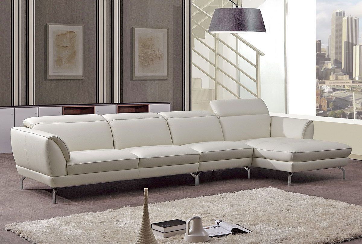 Justian White Leather Sectional Facing Right Side