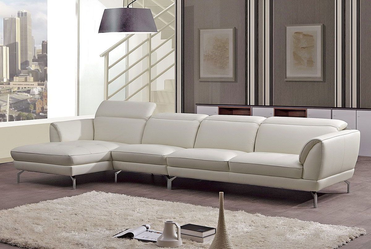 Justian White Leather Sectional Sofa Set