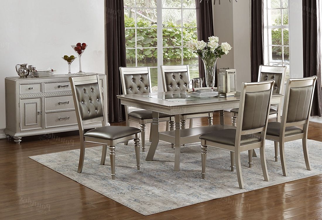 Kacy Silver Finish Formal Dining Table Set