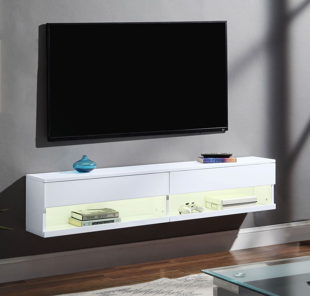 Kadia White Floating TV Stand With LED Light