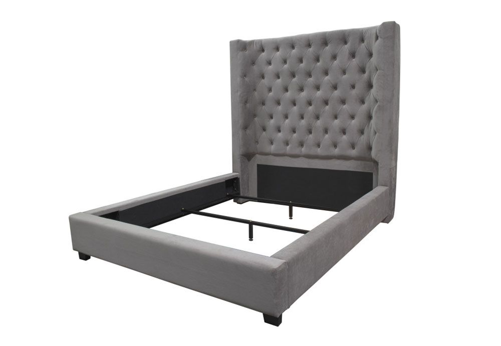 Kadison Grey Velvet Tufted Headboard Bed