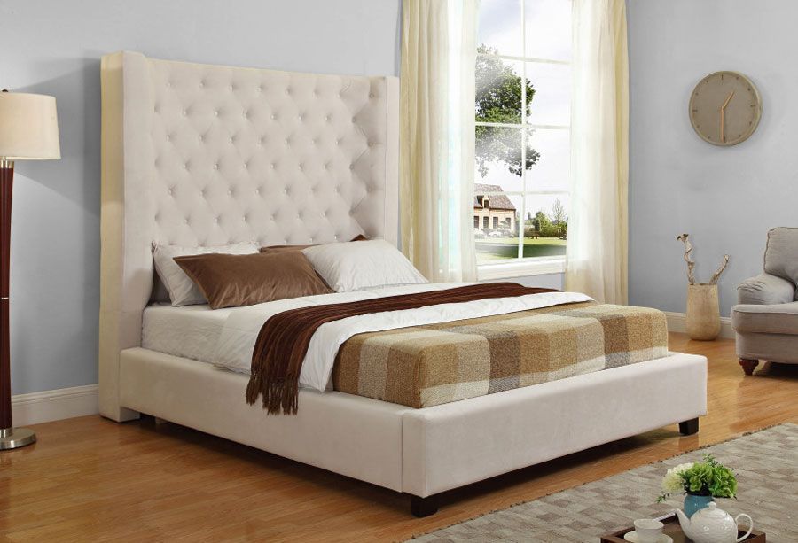 Kadison Ivory Velvet Upholstered Bed