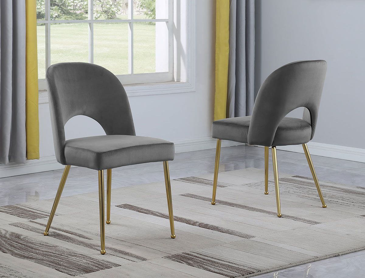 Kaiser Grey Velvet Dining Chairs Gold