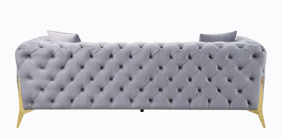 Kalmia Grey Tufted Velvet Sofa Back Side