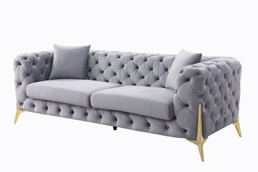 Kalmia Grey Tufted Velvet Sofa