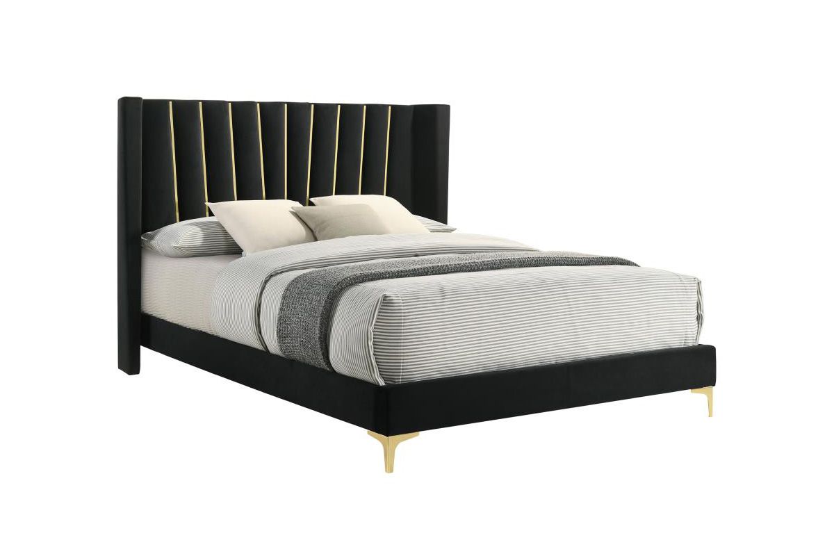 Kanab Black Velvet Bed With Gold Accents
