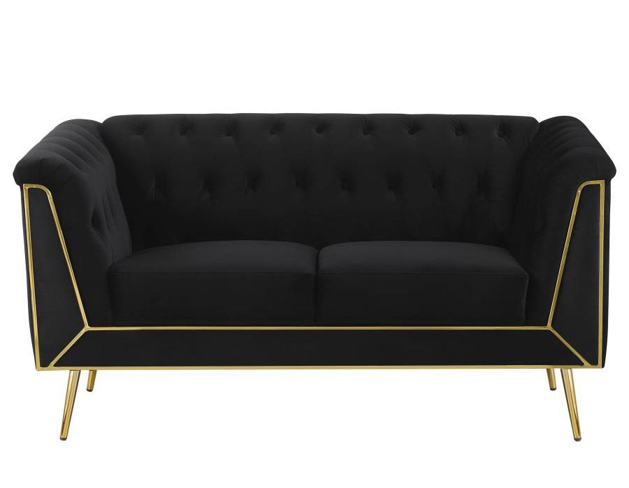 Kander Black Loveseat With Gold Accents