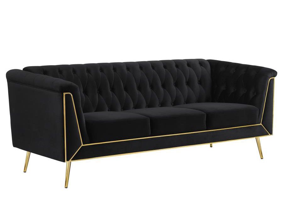 Kander Black Sofa With Gold Accents