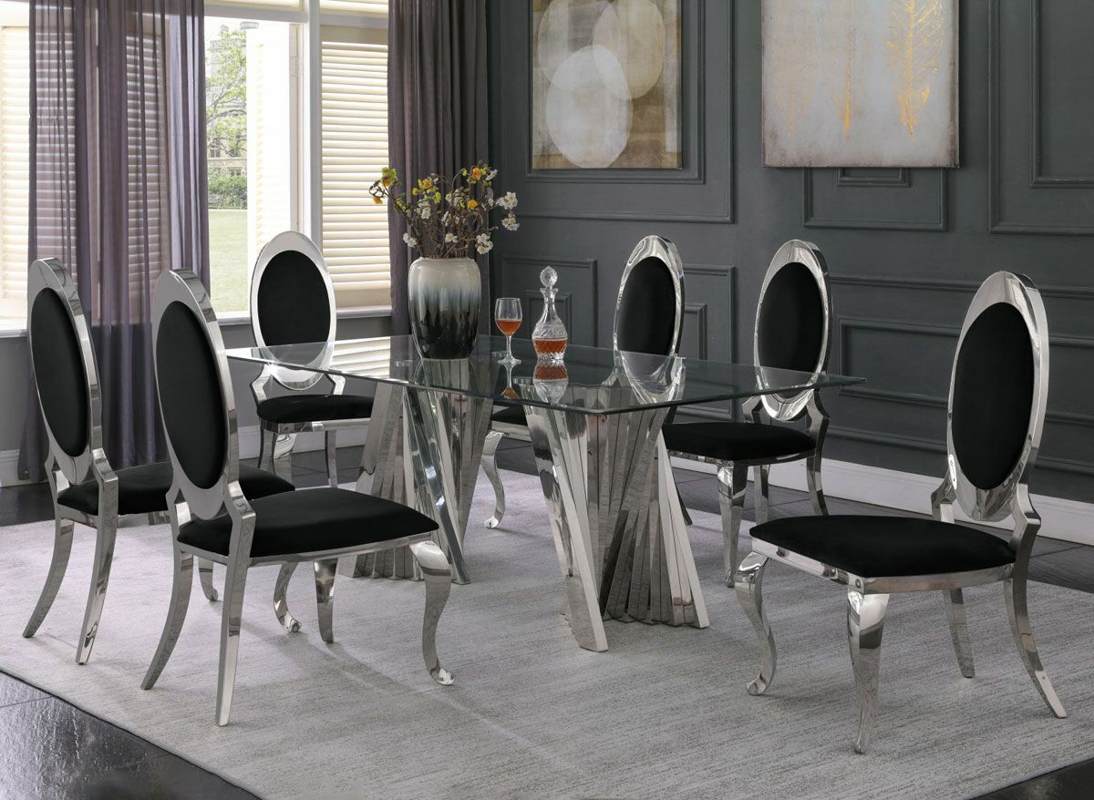 Kappa Glass Top Dining Table With Black Velvet Chairs
