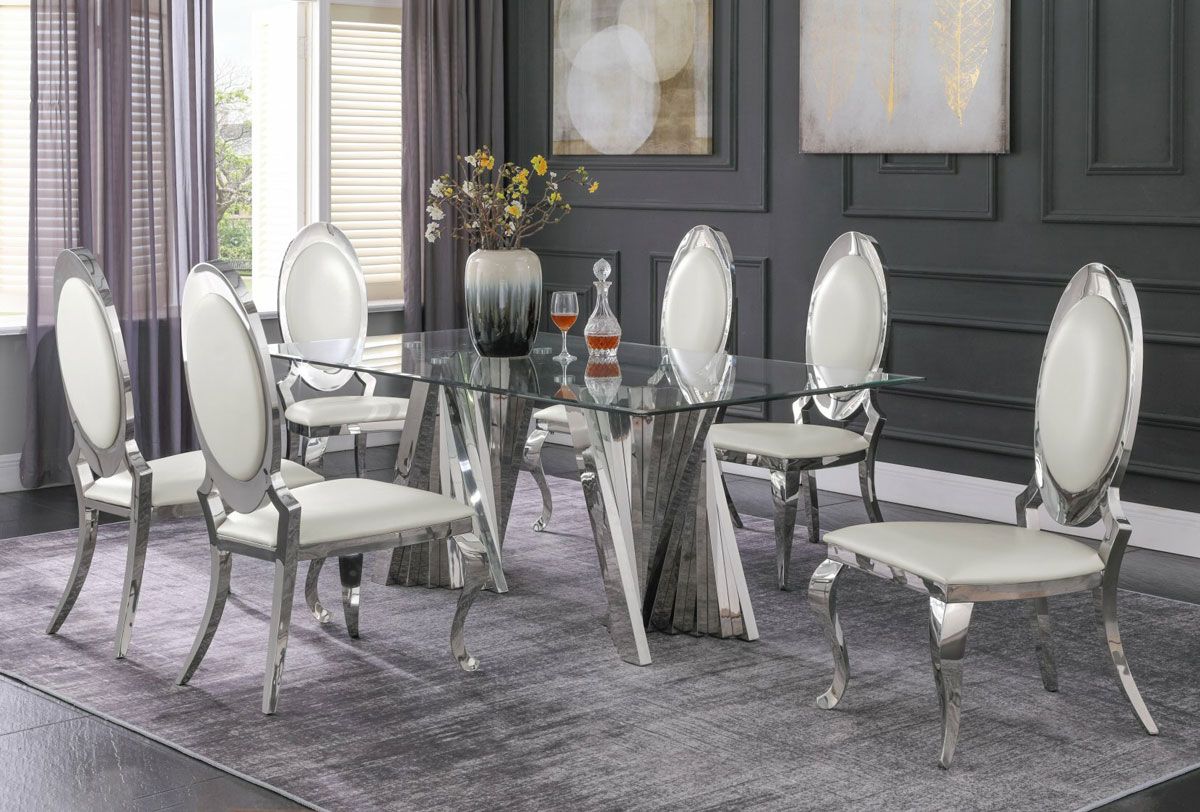 Kappa Glass Top Dining Table With White Leatherette Chairs