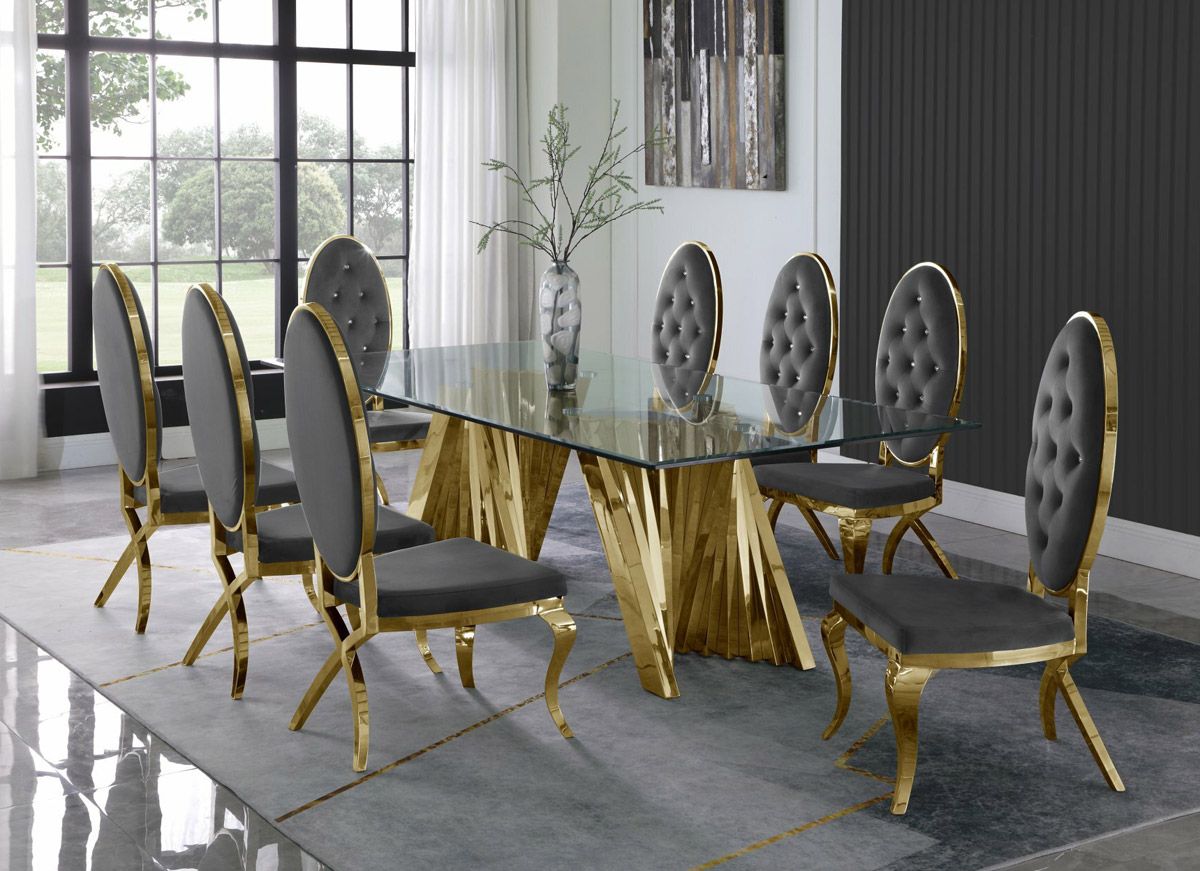 Kappa Large Glass Top Dining Table With Grey Chairs