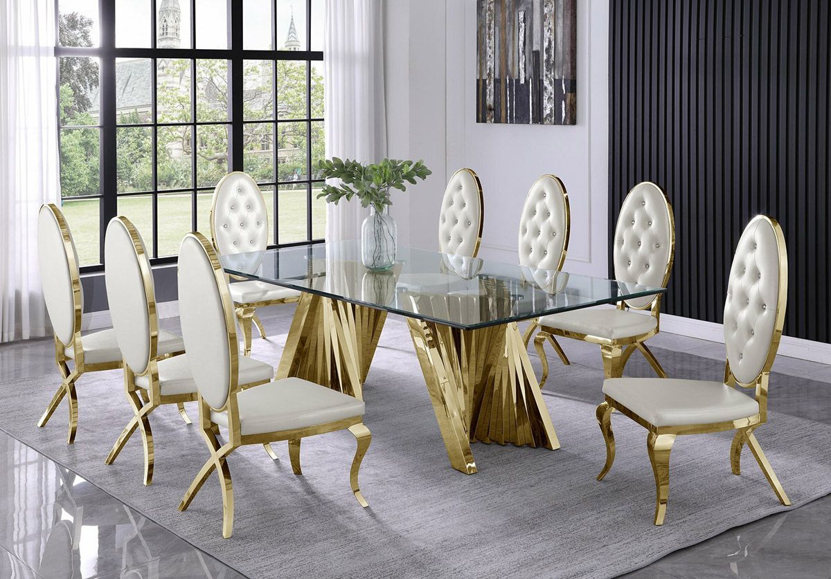 Kappa Large Glass Top Dining Table With White Chairs
