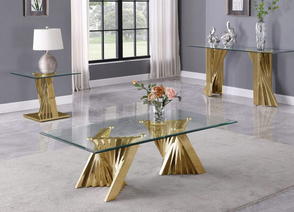 Kappa Gold Finish Modern Coffee Table Set
