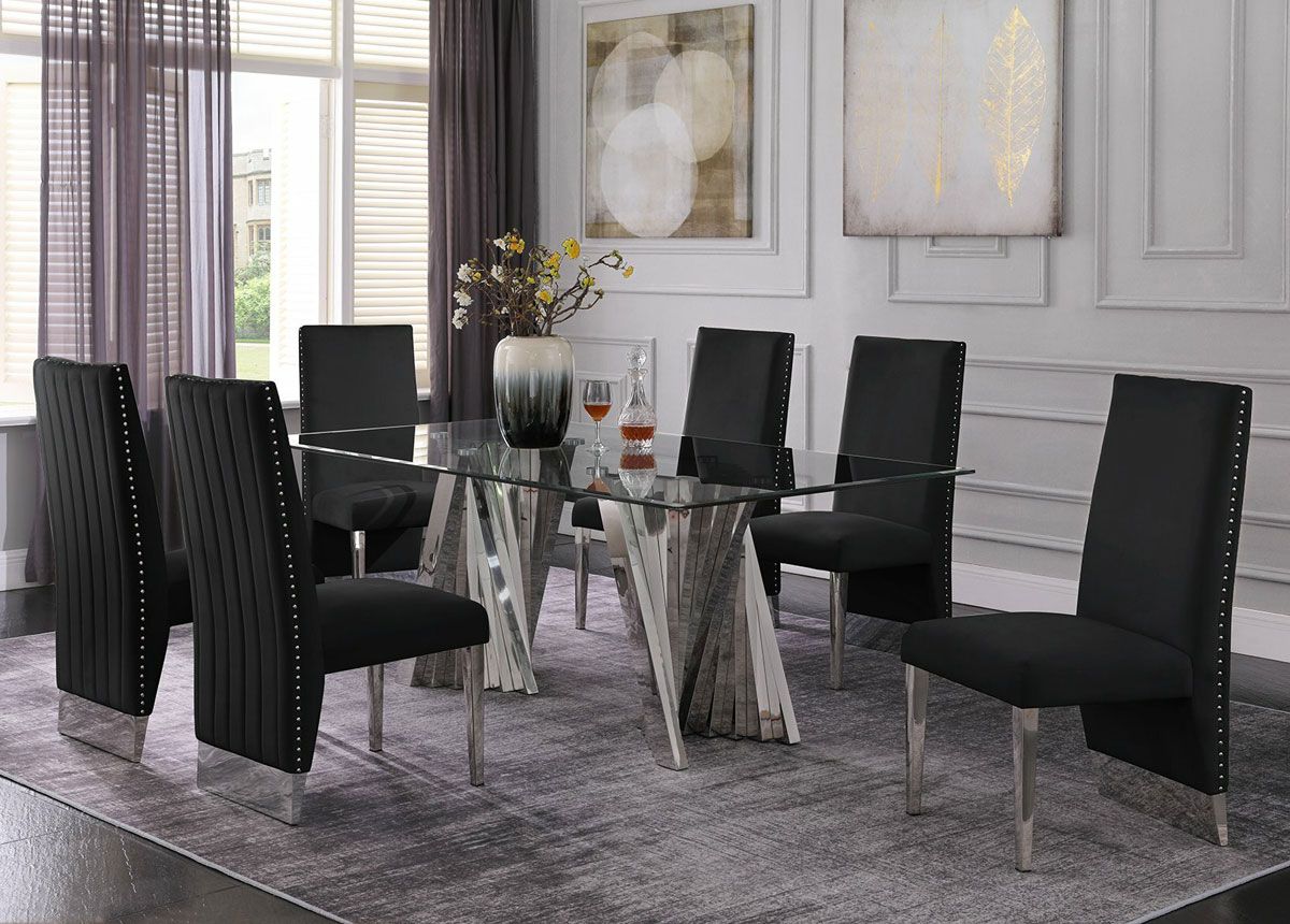 Kappa Modern Dining Table Set With Black Velvet Chairs
