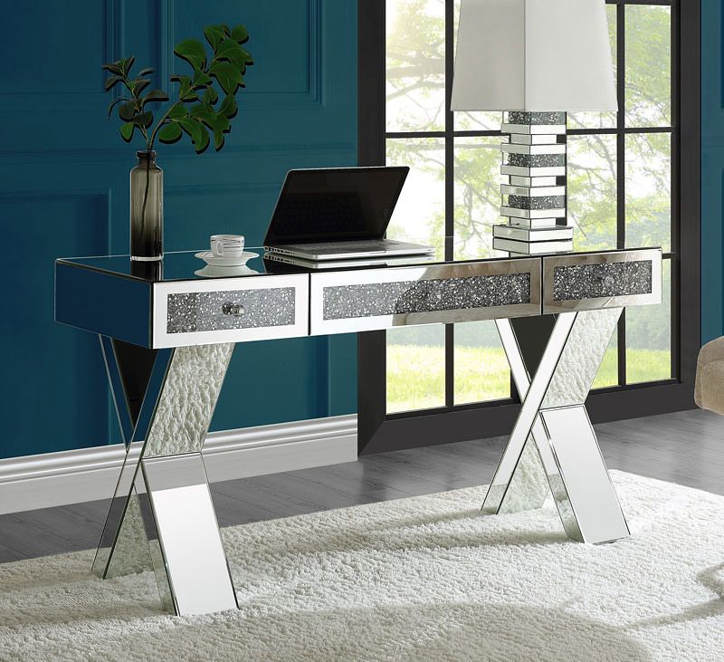 Karyn Mirrored Office Desk With Crystal Accents