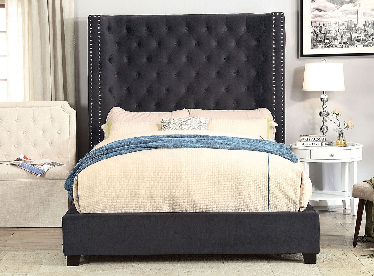 Kasidon Tufted Dark Grey Velvet Bed