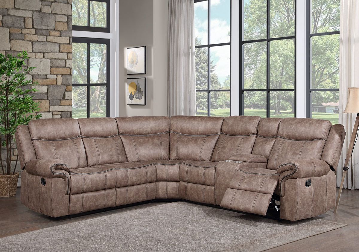 Keamey Brown Fabric Recliner Sectional Set