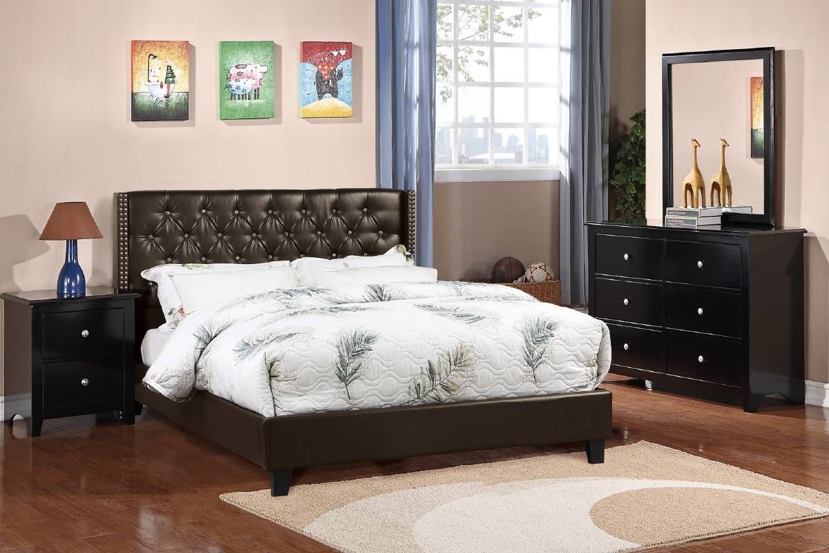 Kelsey Espresso Leather Crystal Tufted Bed