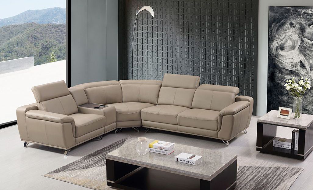 Kemy Dark Tan Genuine Leather Modern Sectional