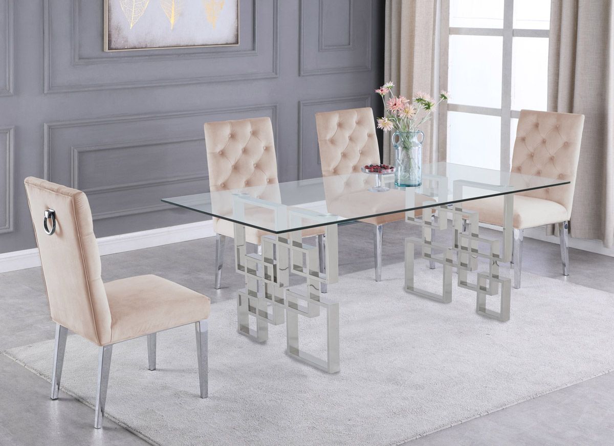 Kenza Modern Dining Table With Beige Chairs
