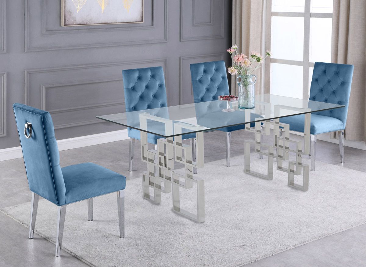 Kenza Modern Dining Table With Teal Chairs