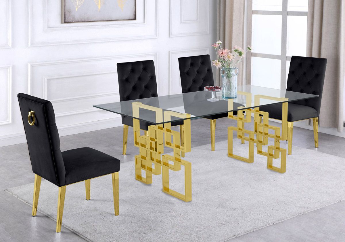 Kenza Glass Top Dining Table Set Gold Base