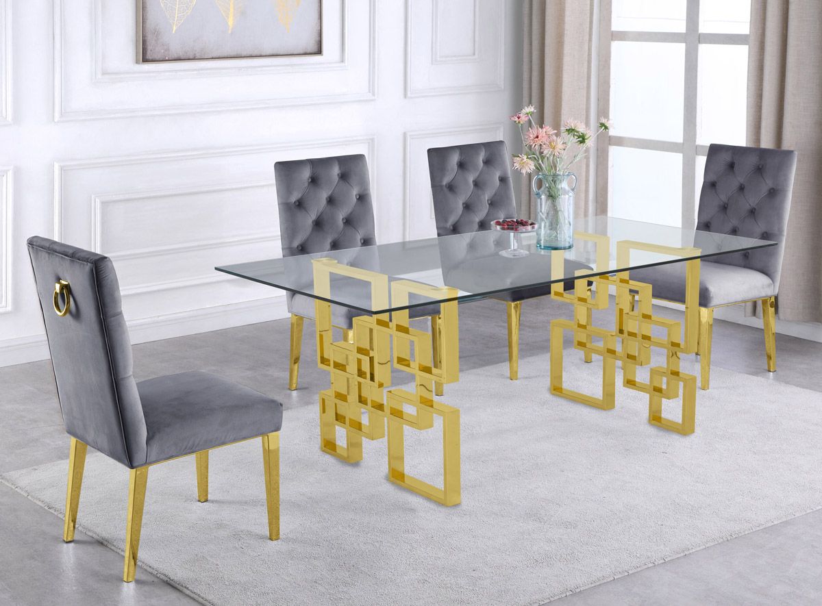 Kenza Glass Top Dining Table Set With Grey Chairs