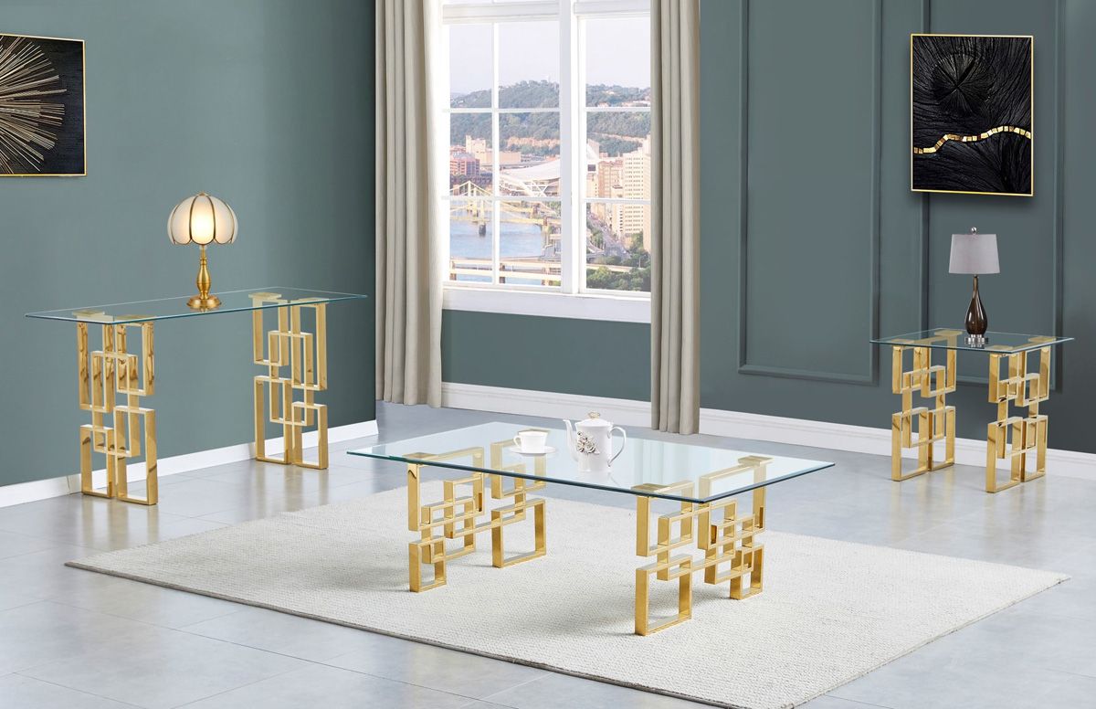 Kenza Gold Finish Modern Coffee Table Set