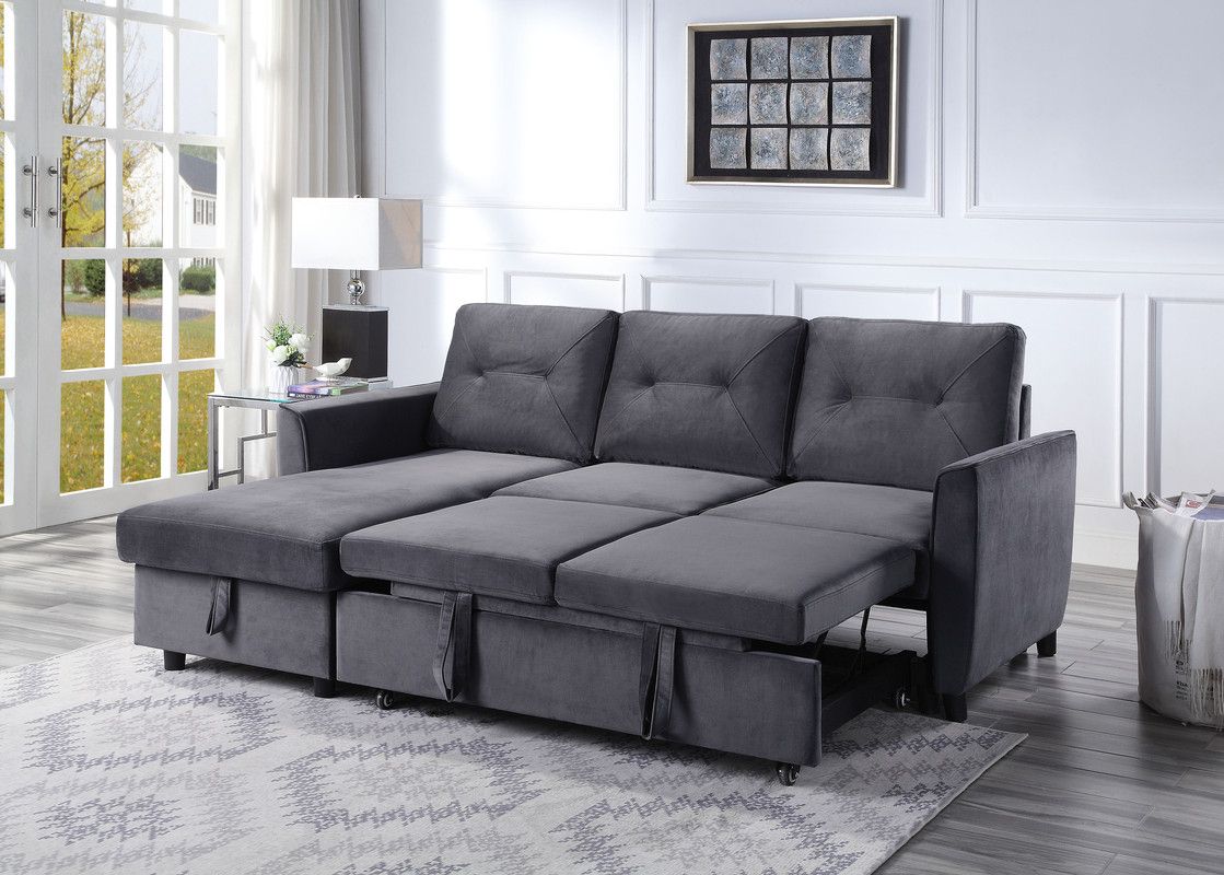 Kenzi Grey Velvet Sectional With Storage