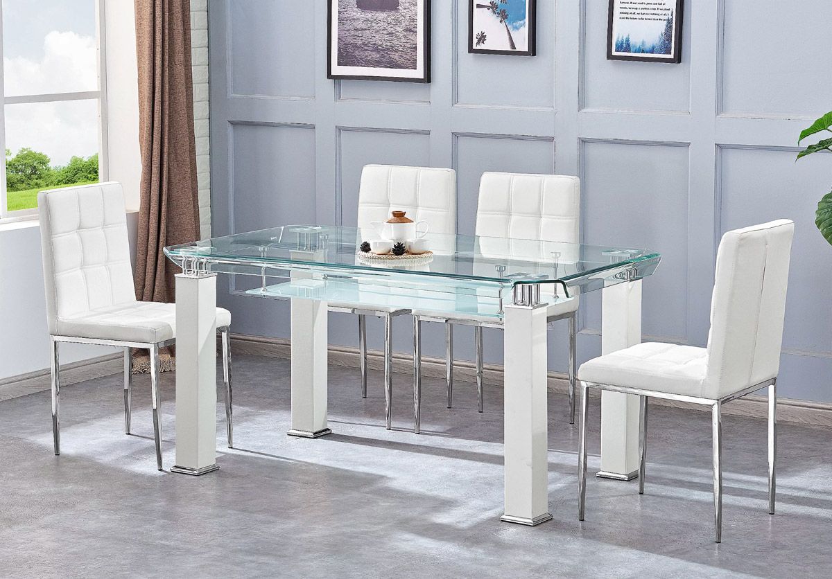 Ketch White Modern Glass Top Table