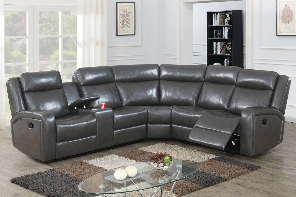 Keystone Grey Leather Recliner Sectional