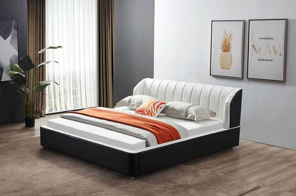 Kiara Black and White Platform Leather Bed