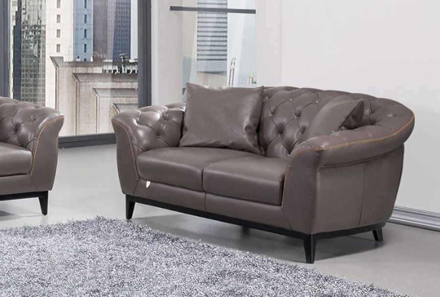 Kira Grey Tufted Leather Love Seat