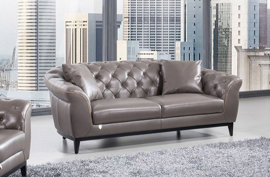 Kira Grey Tufted Leather Sofa