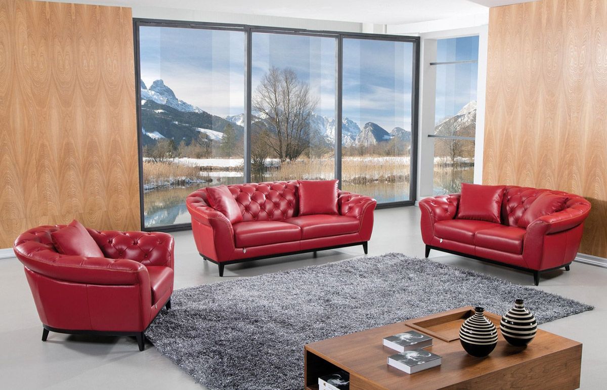 Kira Italian Red Leather Sofa Set
