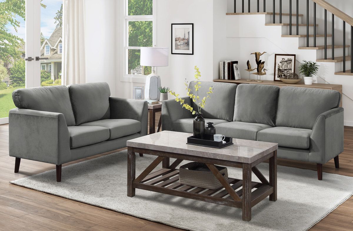 Kittleson Grey Velvet Sofa Set