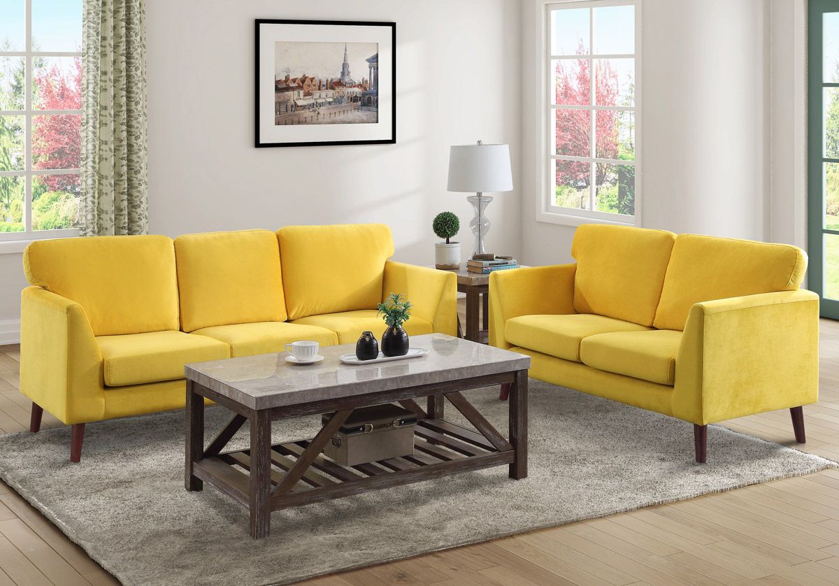 Kittleson Yellow Velvet Sofa Set