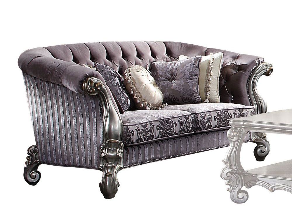 Kodie Tufted Platinum Velvet Loveseat