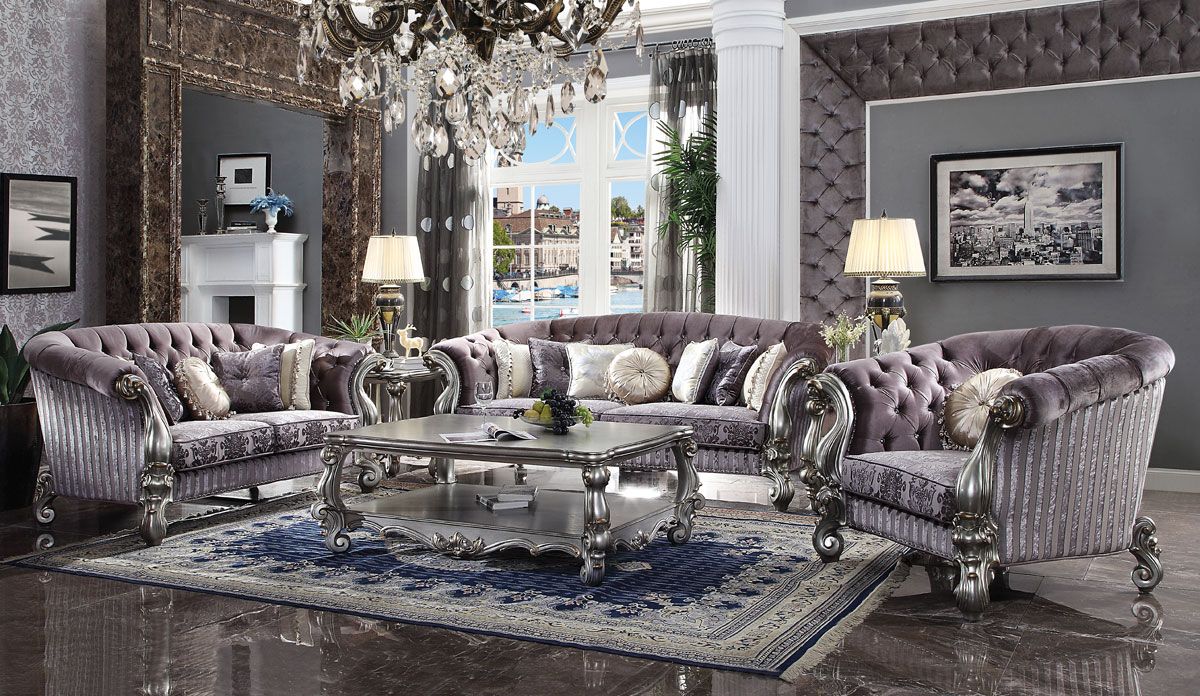 Kodie Tufted Platinum Velvet Sofa