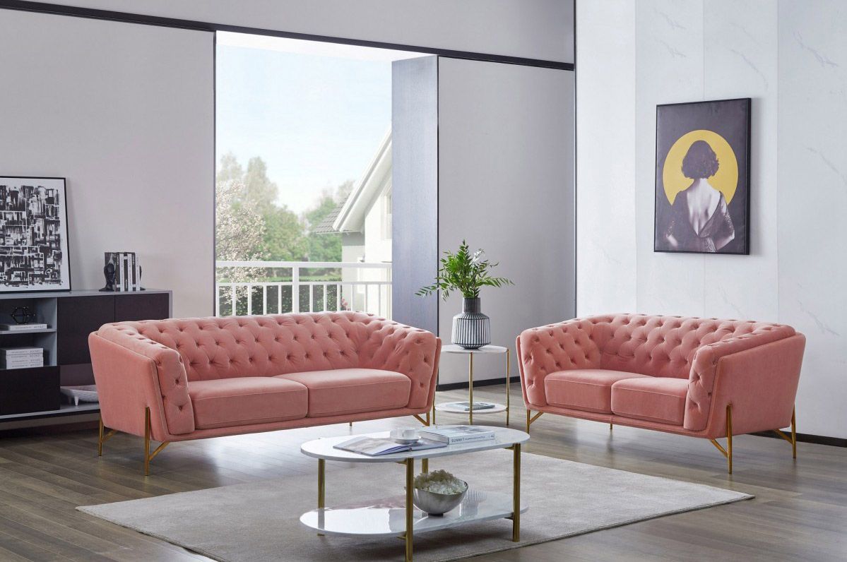 Koger Modern Sofa Set Pink Velvet