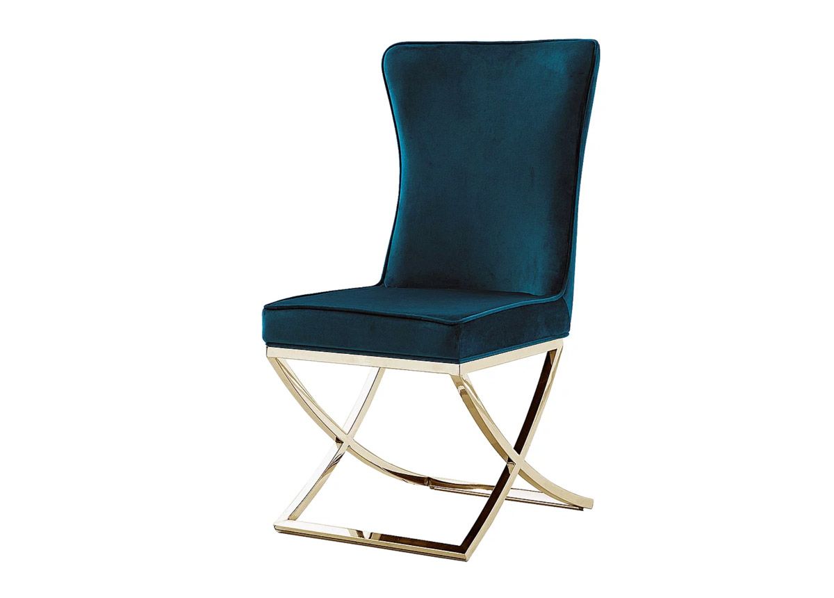 Baristo Blue Velvet Dining Chair Gold Base